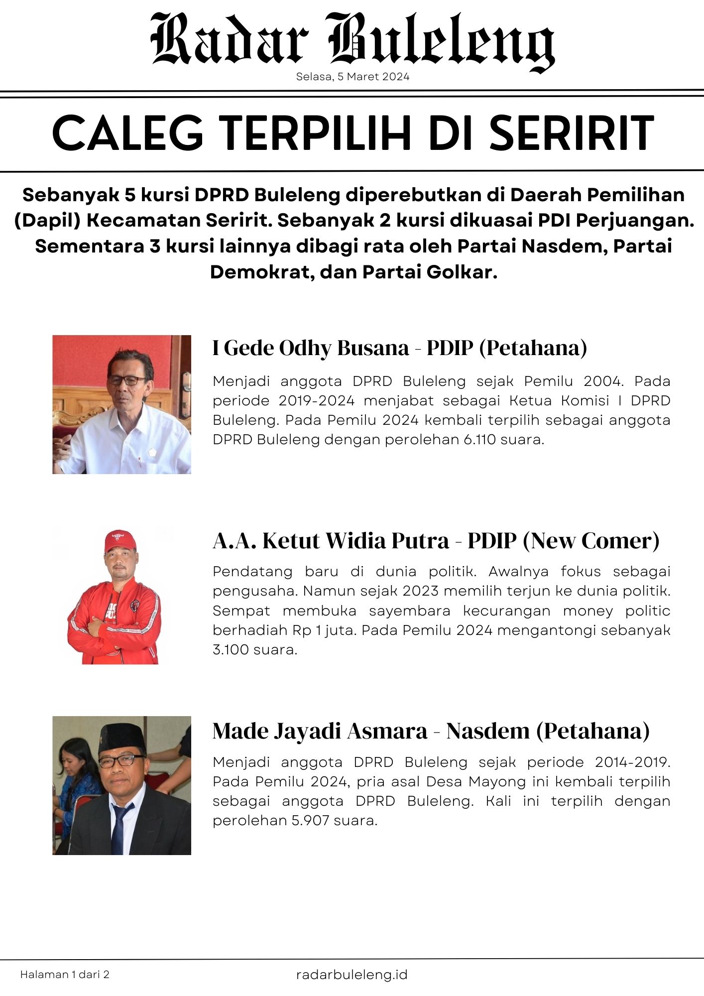 Caleg terpilih Dapil Kecamatan Seririt (Foto 1 dari 2)