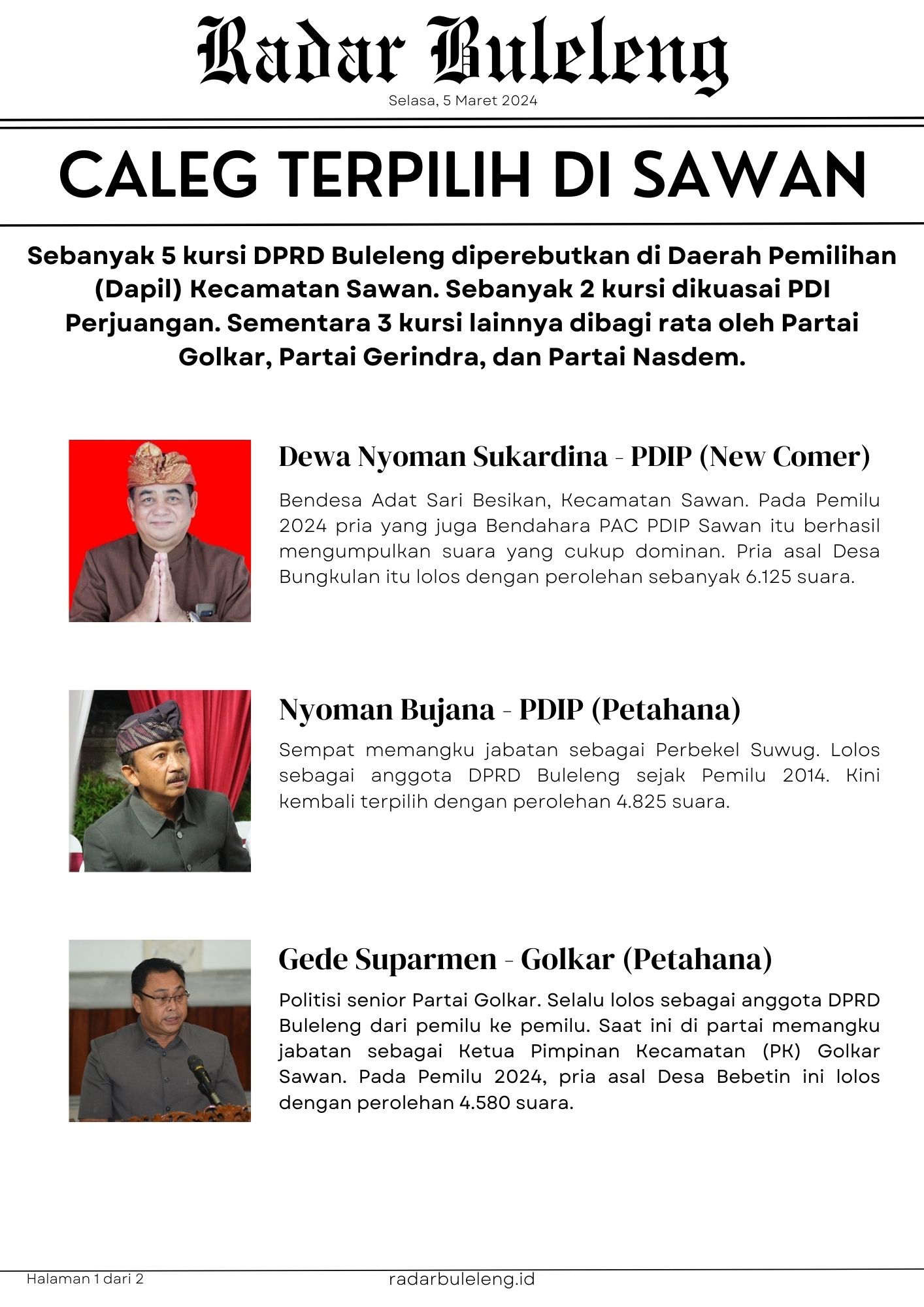 Caleg terpilih di Dapil Kecamatan Sawan (Foto 1 dari 2)