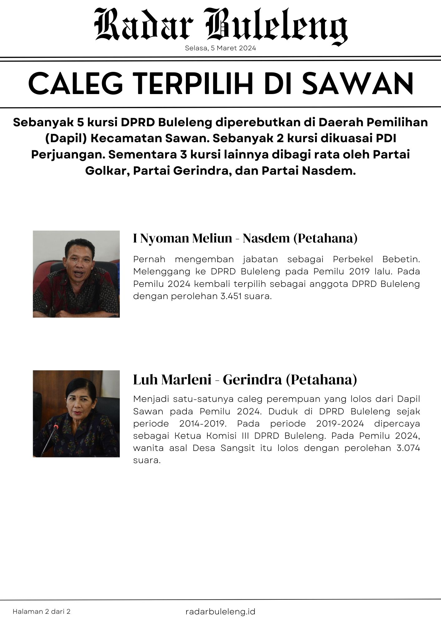 Caleg terpilih di Dapil Kecamatan Sawan (Foto 1 dari 2)