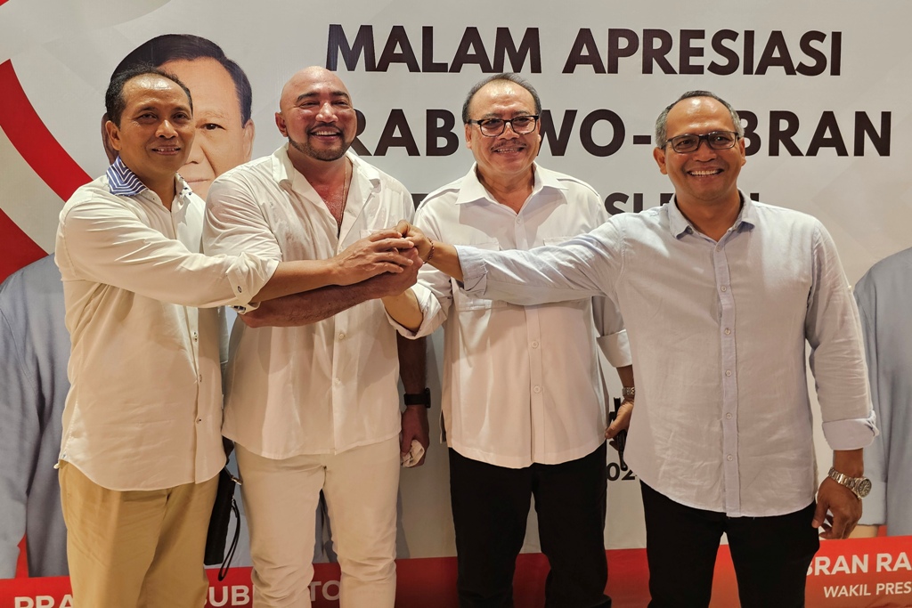 KOALISI KIM PLUS: Dari kiri, Ketua DPD Demokrat Bali Made Mudarta, Ketua DPD Gerindra Bali Made Muliawan Arya, Ketua DPD I Golkar Bali Nyoman Sugawa Korry, dan Ketua DPW PSI Bali Yasa Adi Susanto.