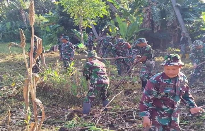 Anggota Kodim 1609/Buleleng membuka lahan tidur di Kecamatan Seririt, dalam rangka menanam sorgum guna memperkuat ketahanan pangan di Bali utara.