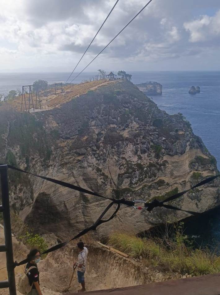 Satpol PP Kabupaten Klungkung (Satpol PP Kabupaten Klungkung telah menutup wahana permainan flying fox yang berada di kawasan Pantai Diamond, Desa Pajukutan, Kecamatan Nusa Penida.