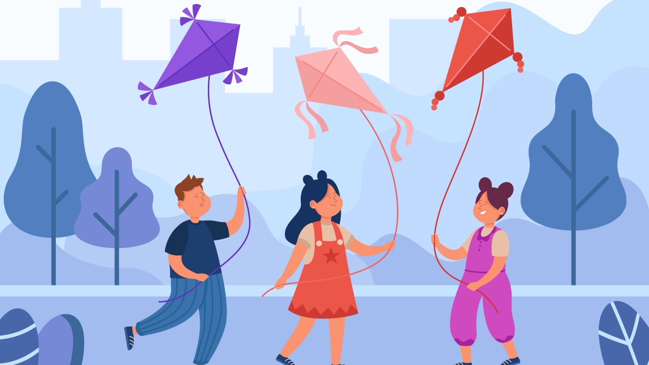 ilustrasi anak bermain layangan