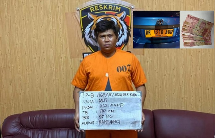 Tersanga Aris, 35, diamankan Polsek Kuta, karena nekat mencuri HP milik wanita Aussie.