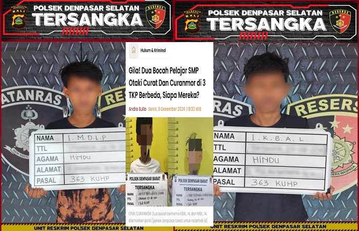 Polsek Densel kembali menangkap dua pelajar inisial KBAL, 14, dan IMDL, 14. Keduanya kembali melakukan pencurian motor, setelah sebelumnya sempat diamankan Polsek Denbar dalam kasus curat dan curanmor