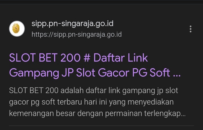 Tampilan situs web SIPP PN Singaraja yang berubah menjadi laman judi slot. Sistem informasi perkara milik PN Singaraja ini diretas sejak Senin (3/2) lalu.