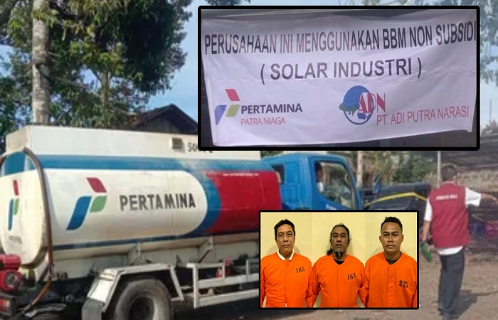 Polisi mengamankan tiga tersangka AAGA alias Gung De, IMSA alias Tu Leong, dan SDS. Mereka sudah ditetapkan sebagai tersangka kasus penimbunan solar subsidi oleh  Dit Tipiter Bareskrim Mabes Polri.