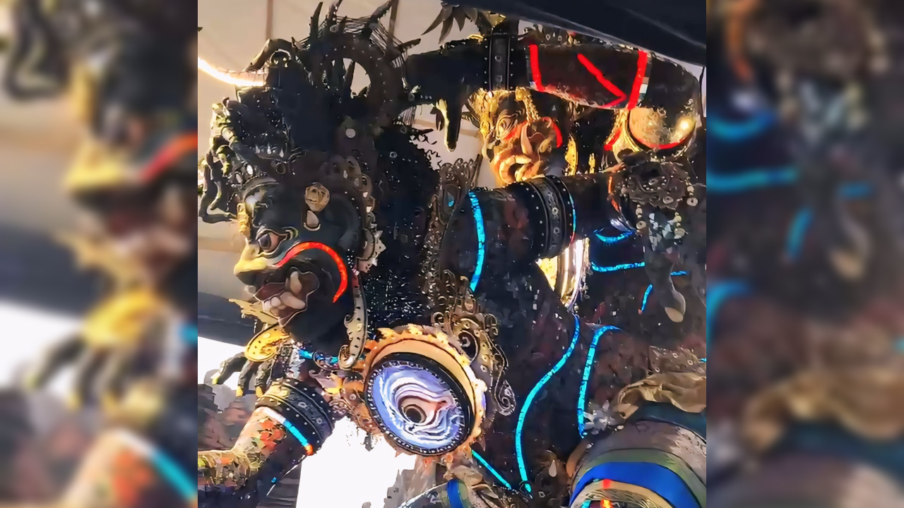 UNIK: Ogoh-ogoh yang dibuat Sekaa Truna Tunas Muda, Sidakarya. Ogoh-ogoh tersebut terbuat dari limbah kaca dan kaleng.