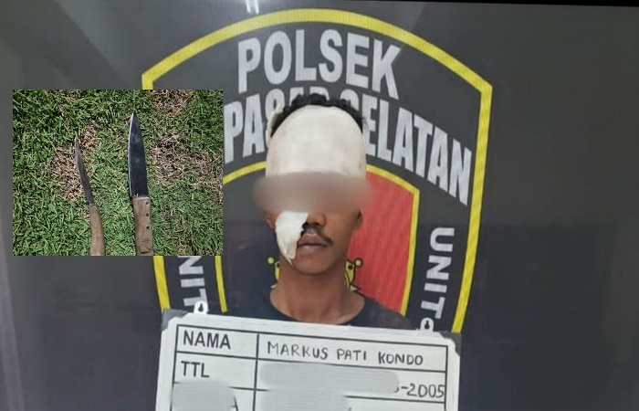 Buruh bangunan bernama Markus Pati Kondo, 19, diamankan bersama barang bukti pisau.