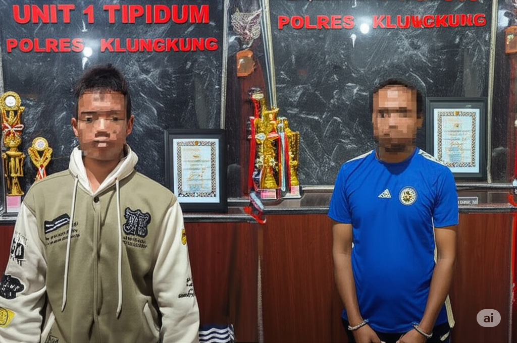 TERTANGKAP: Tersangka J (kiri) dan S (kanan) tertangkap polisi. Keduanya merupakan maling sepeda motor yang sering beraksi di Jalan By Pass Ida Bagus Mantra, Bali.
