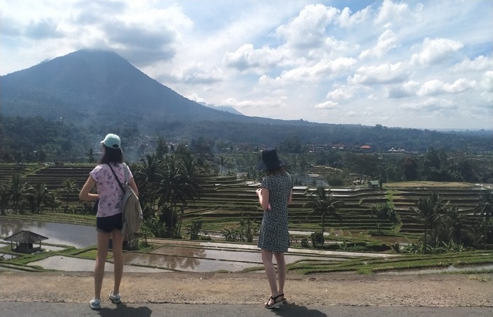 Suasana kunjungan wisatawan ke DTW Jatiluwih, Desa Jatiluwih, Penebel Tabanan.