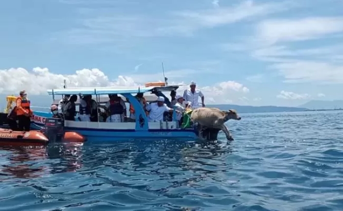 PAKELEM: Pelaksanaan ritual pakelem di perairan Selat Bali beberapa tahun lalu.