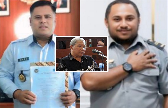 Dari kiri Kepala Lapas Kelas IIA Kerobokan Hudi Ismono, terpidana Wayan Susrama (tengah) dan Kepala Seksi Pembinaan Narapidana/Anak Didik (Kasi Binadik), Moretska Victor Noya.