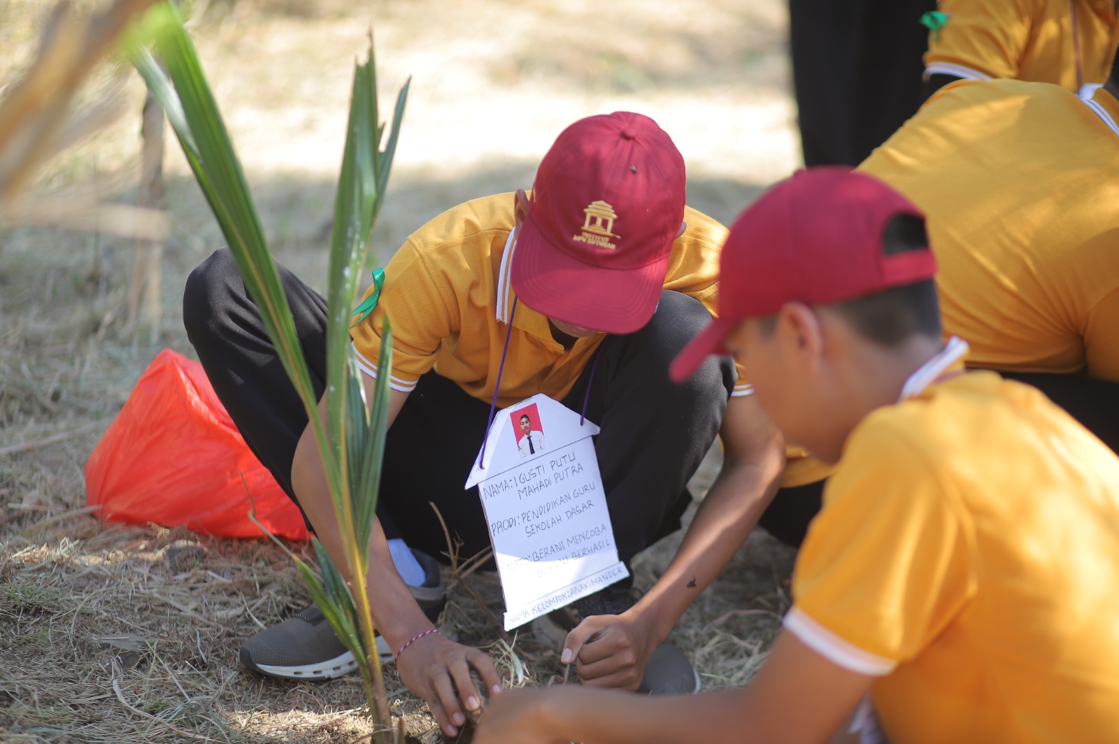 TANAM POHON: Mahasiswa baru Institut Mpu Kuturan melakukan aksi penanaman pohon di Desa Patas.