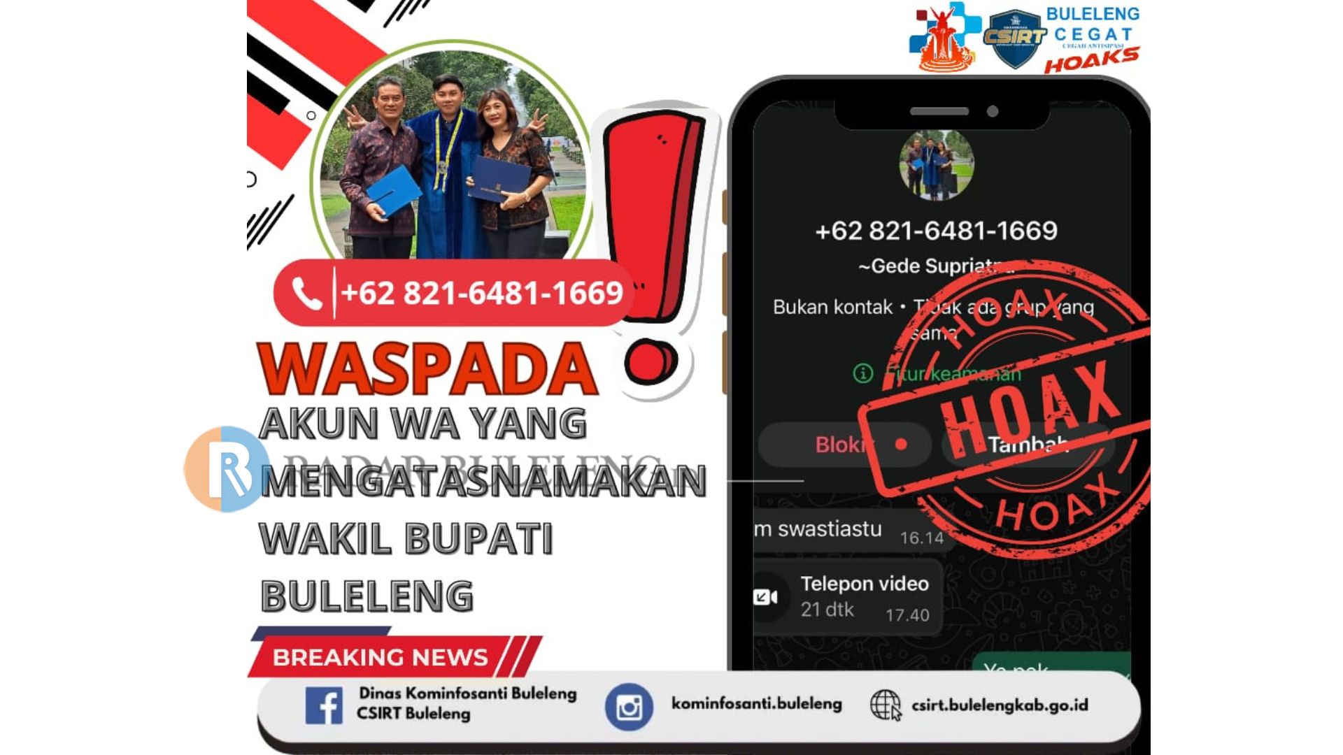 WASPADA KLONING: Salah satu akun yang mengatasnamakan Wakil Bupati Buleleng, Gede Supriatna. Akun milik Supriatna dikloning oknum tak bertanggung jawab.