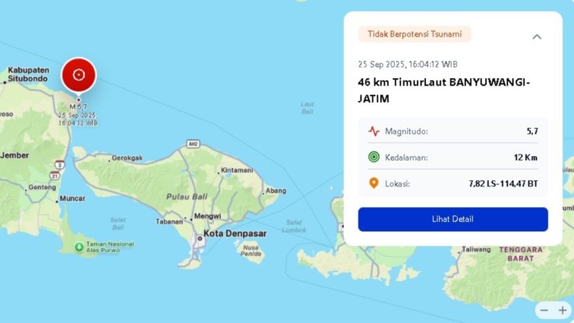 GEMPA: Titik gempa bumi yang mengguncang Kabupaten Buleleng, Bali.