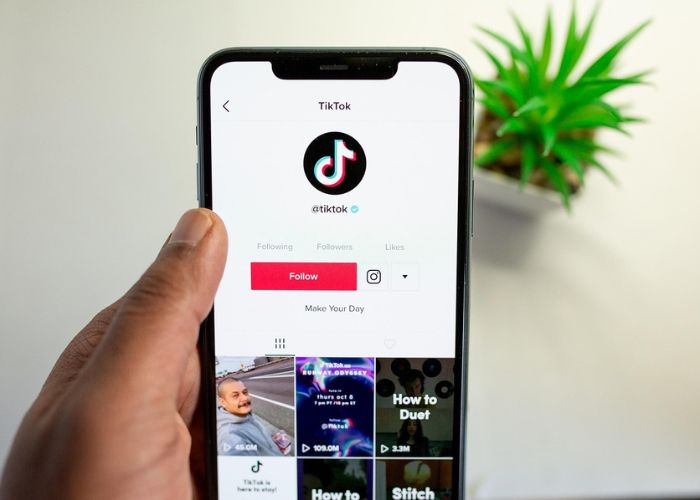 Ilustrasi aplikasi tiktok di layar handphone.