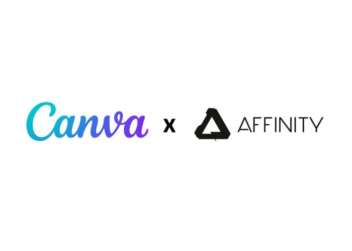 Logo kolaborasi Canva dan Affinity, menandai era baru aplikasi desain profesional dengan fitur gratis selamanya.