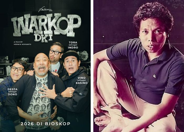 Kolase foto memperlihatkan perbandingan antara poster resmi film &ldquo;Warkop DKI Reborn 5&rdquo; dengan  sosok Dono Warkop di masa muda.