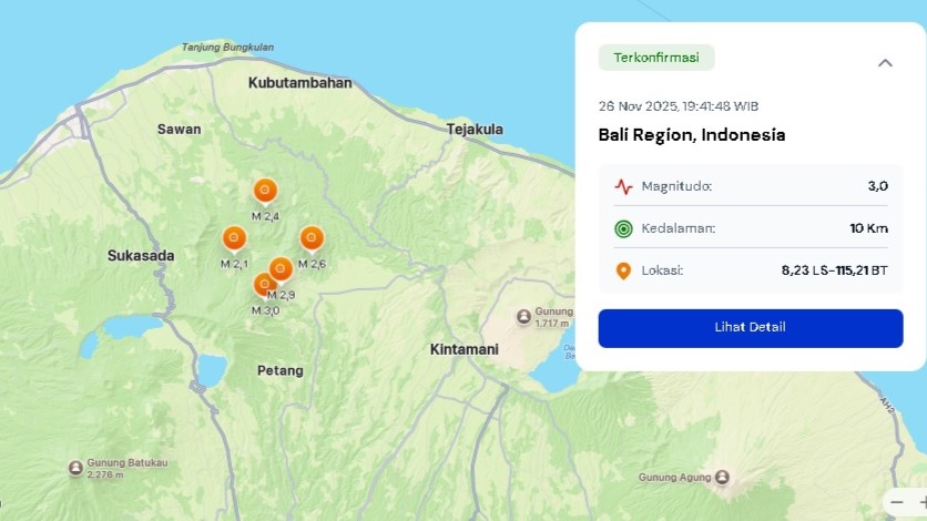 GEMPA: Peta gempa yang terjadi di Kabupaten Buleleng, Bali, pada Rabu (26/11/2025) malam.