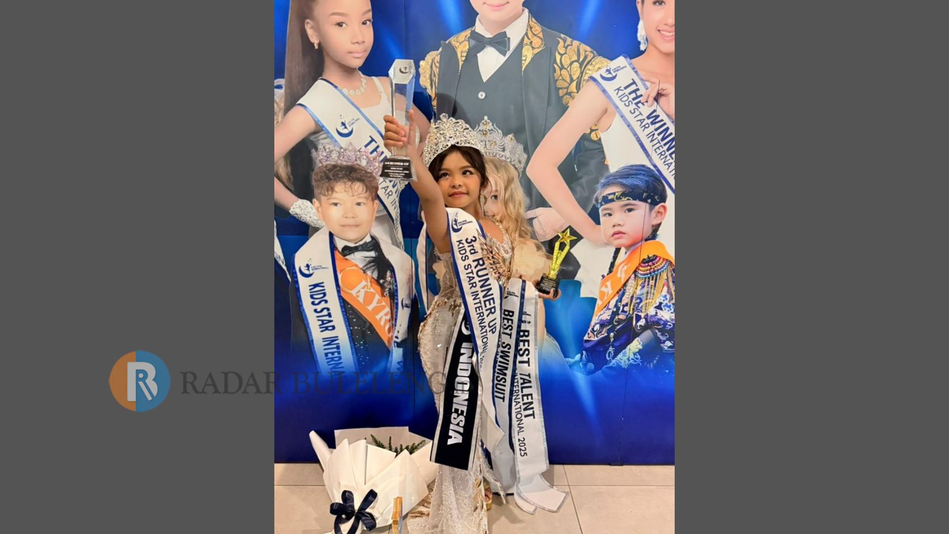 RAIH GELAR: Model cilik asal Buleleng, Putu Bunga Adelia Pregiwa Dewi meraih tiga gelar pada ajang Kids Star International 2025 di Thailand.