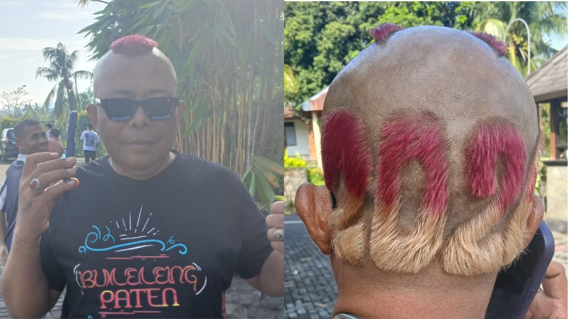 ANTI MAINSTREAM: Pegawai Pemkab Buleleng, Gede Suardana alias Gede Aruan mencukur rambutnya dengan angka 2026.