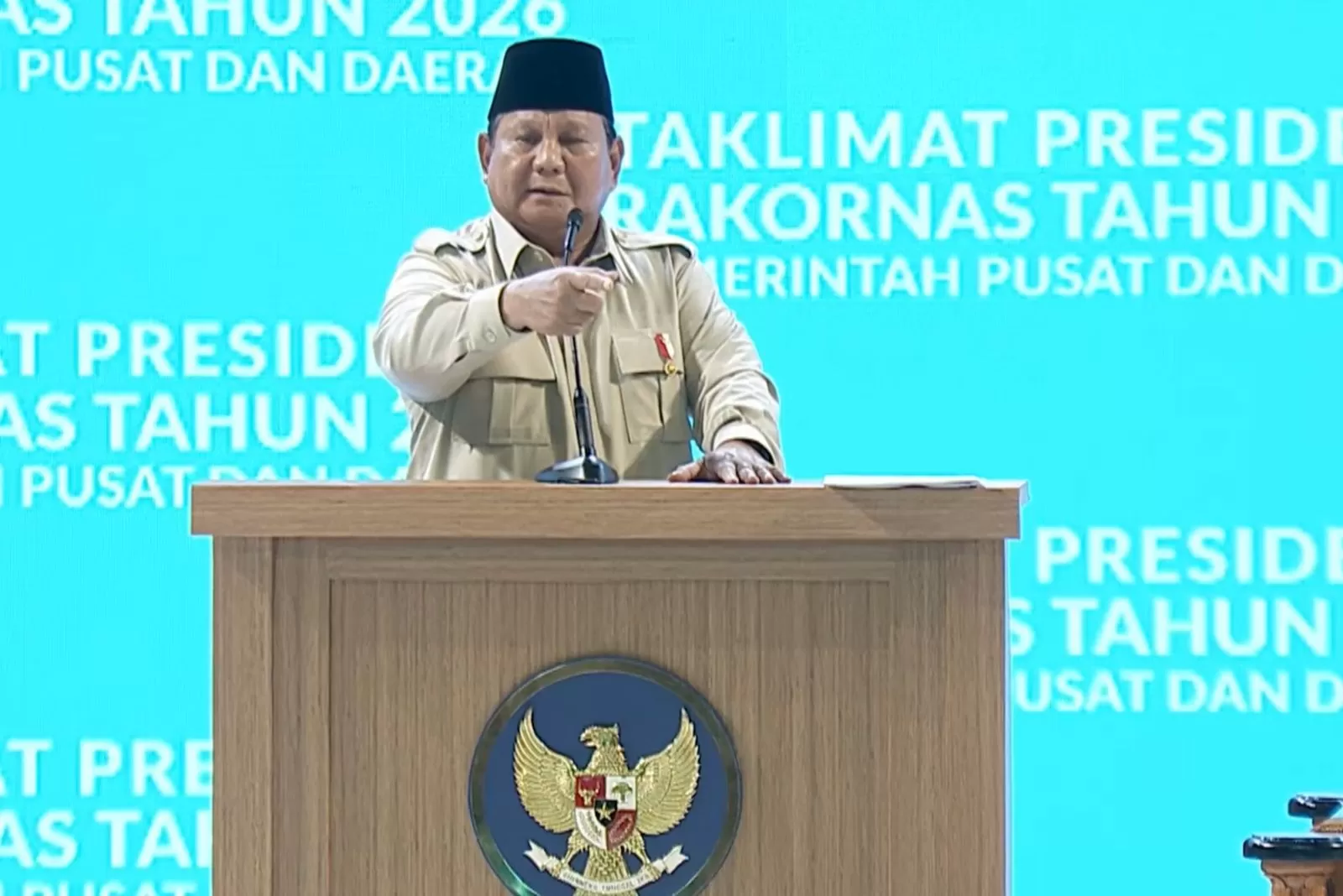 INGATKAN KEPALA DAERAH: Presiden RI, Prabowo Subianto dalam agenda rakornas pemerintah pusat dan daerah di Sentul.