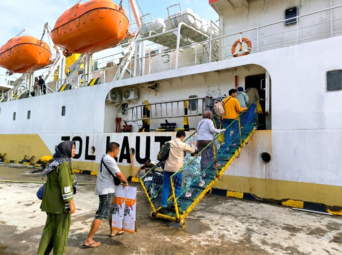 MUDIK DIMULAI: Para pemudik yang menuju Pulau Sapeken, Kabupaten Sumenep, memulai perjalanan mudik mereka.