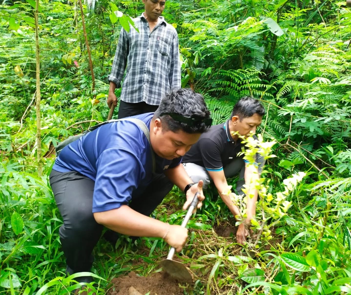 TANAM POHON: Aksi penanaman pohon di kawasan Hutan Desa Panji. Penanaman pohon itu dilakukan serangkaian HUT ke-29 KMHDI.
