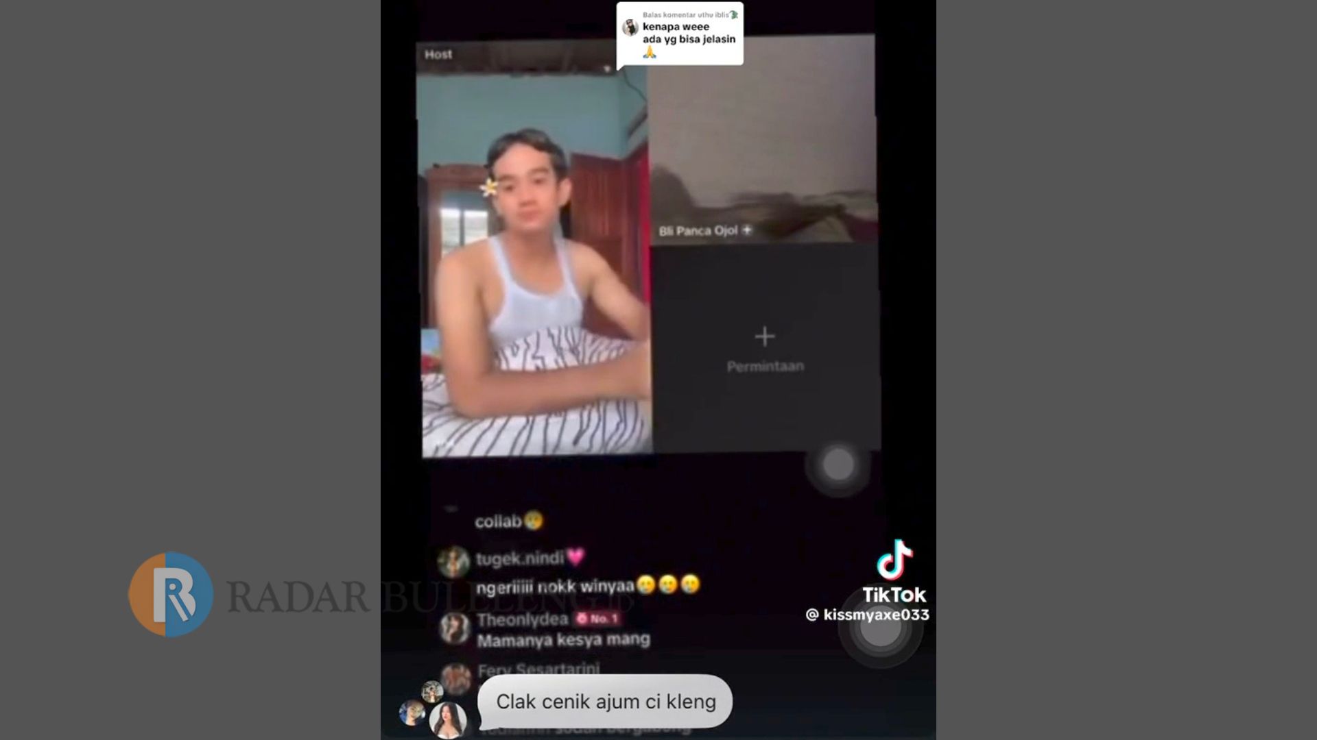 JADI SOROTAN: Salah satu cuplikan video live TikTok yang dipermasalahkan oleh netizen gara-gara menunjukkan aksi yang tidak pantas.
