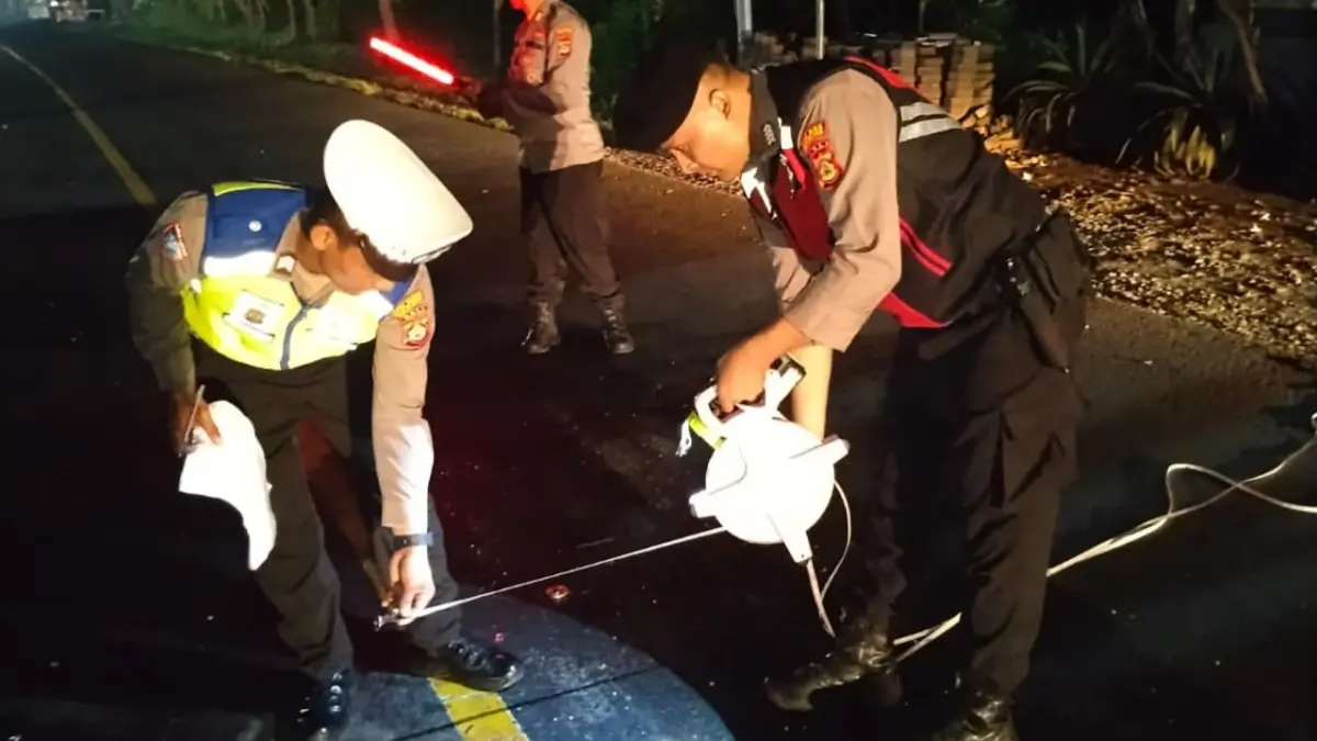 OLAH TKP: Aparat kepolisian Polsek Gerokgak melakukan olah TKP kecelakaan di Jalan Raya Singaraja-Gilimanuk, tepatnya di wilayah Desa Sumberkima, Kecamatan Gerokgak. (Polres Buleleng)