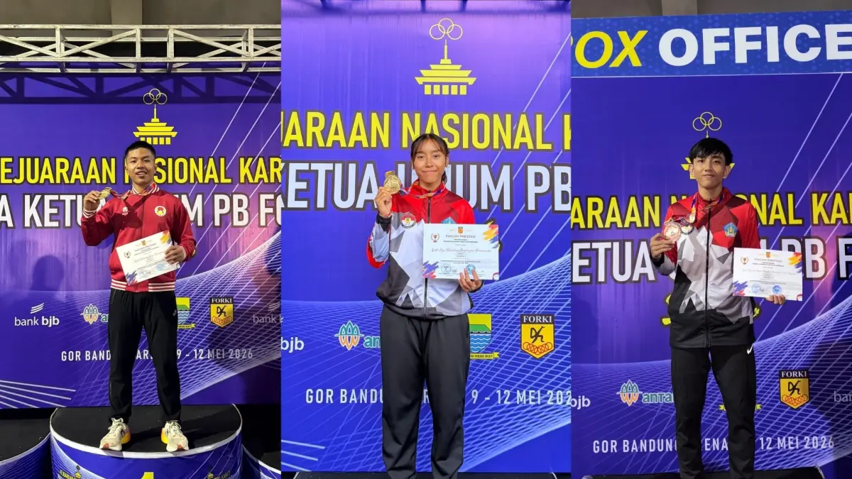 BERPRESTASI: Para karateka Buleleng yang berhasil meraih medali pada ajang Kejurnas Karate yang digelar PB FORKI di Bandung pada 9-12 Mei lalu. (FORKI Buleleng)