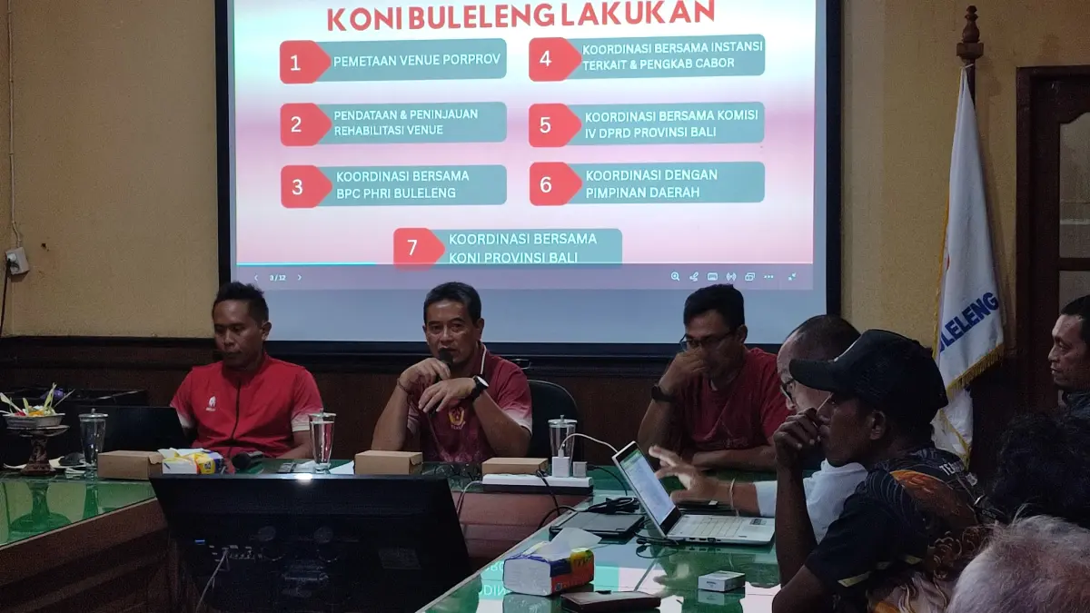 BAHAS PORPROV: Suasana rapat KONI Buleleng membahas persiapan Pekan Olahraga Provinsi (Porprov) Bali 2027. (KONI Buleleng)