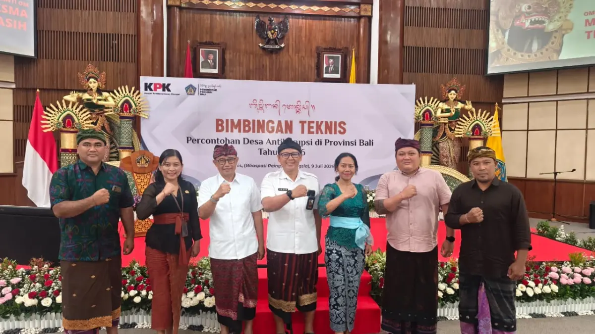 BIMBINGAN TEKNIS: Delegasi Pemkab Buleleng bersama Pemerintah Desa Mengening mengikuti bimbingan teknis desa anti korupsi di Wisma Sabha Utama, Kantor Gubernur Bali, Kamis (9/7/2026). (Pemkab Buleleng)