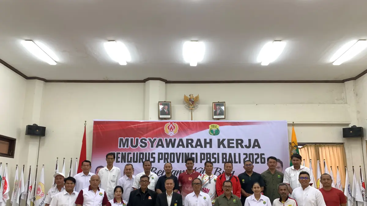 TUAN RUMAH: Suasana Musyawarah Kerja PBSI Bali. Dalam musyawarah tersebut PBSI Bali memutuskan Buleleng menjadi tuan rumah Kejurprov Bulu Tangkis Tahun 2026. (PBSI Buleleng)