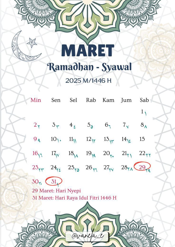 kalender puasa bulan Maret 2025