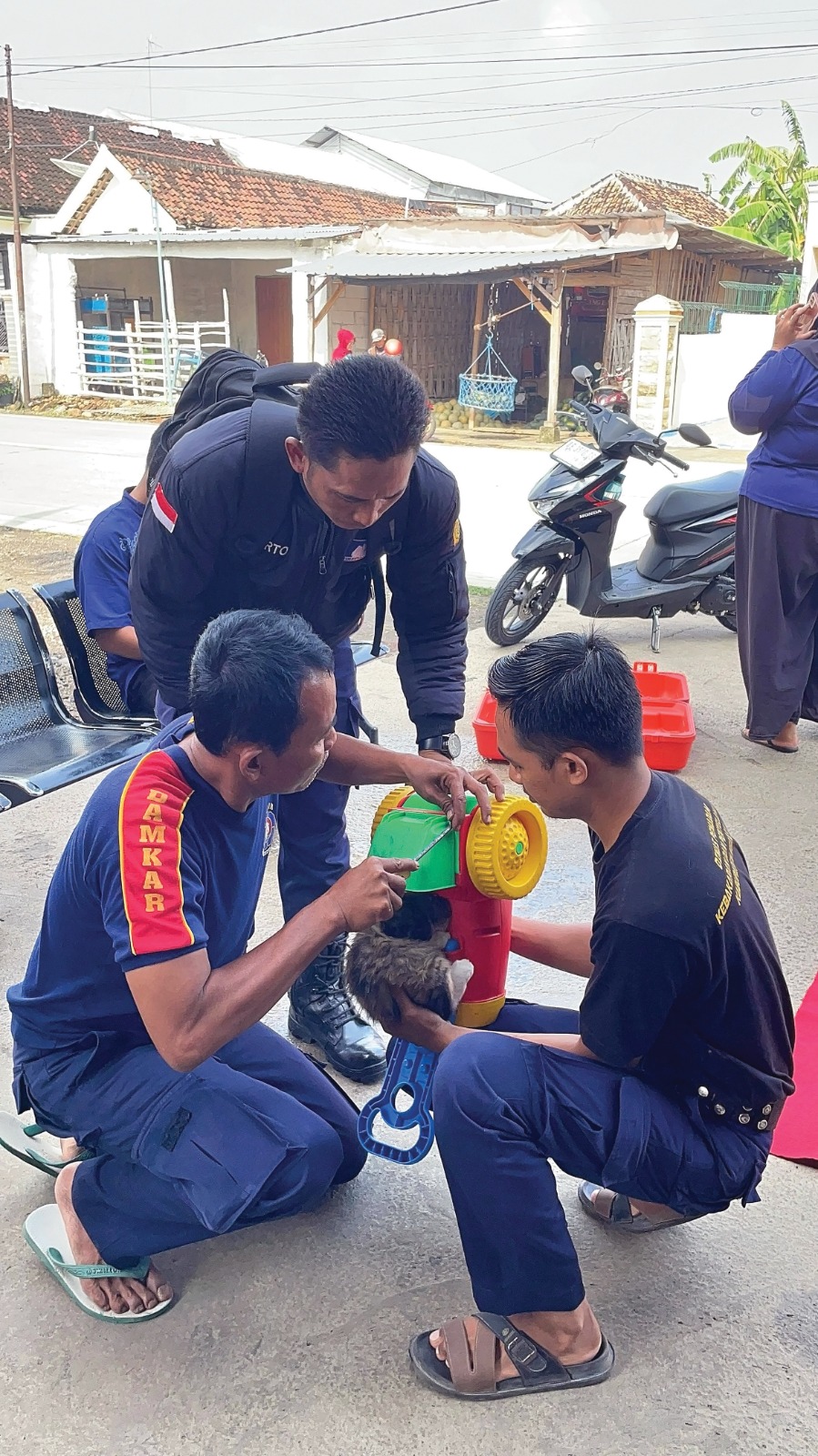 Damkarnat Nganjuk Evakuasi Kucing Terjepit, Begini Kronologinya