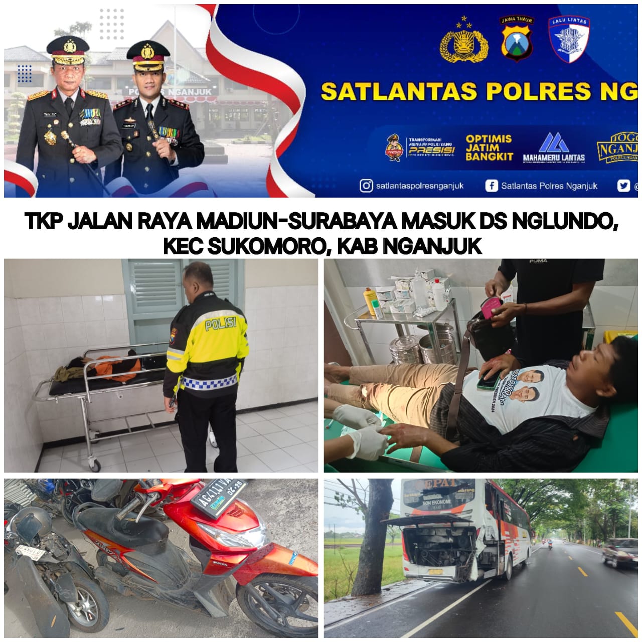 Kecelakaan Bus Mira vs Motor di Sukomoro Nganjuk, Begini Kronologinya
