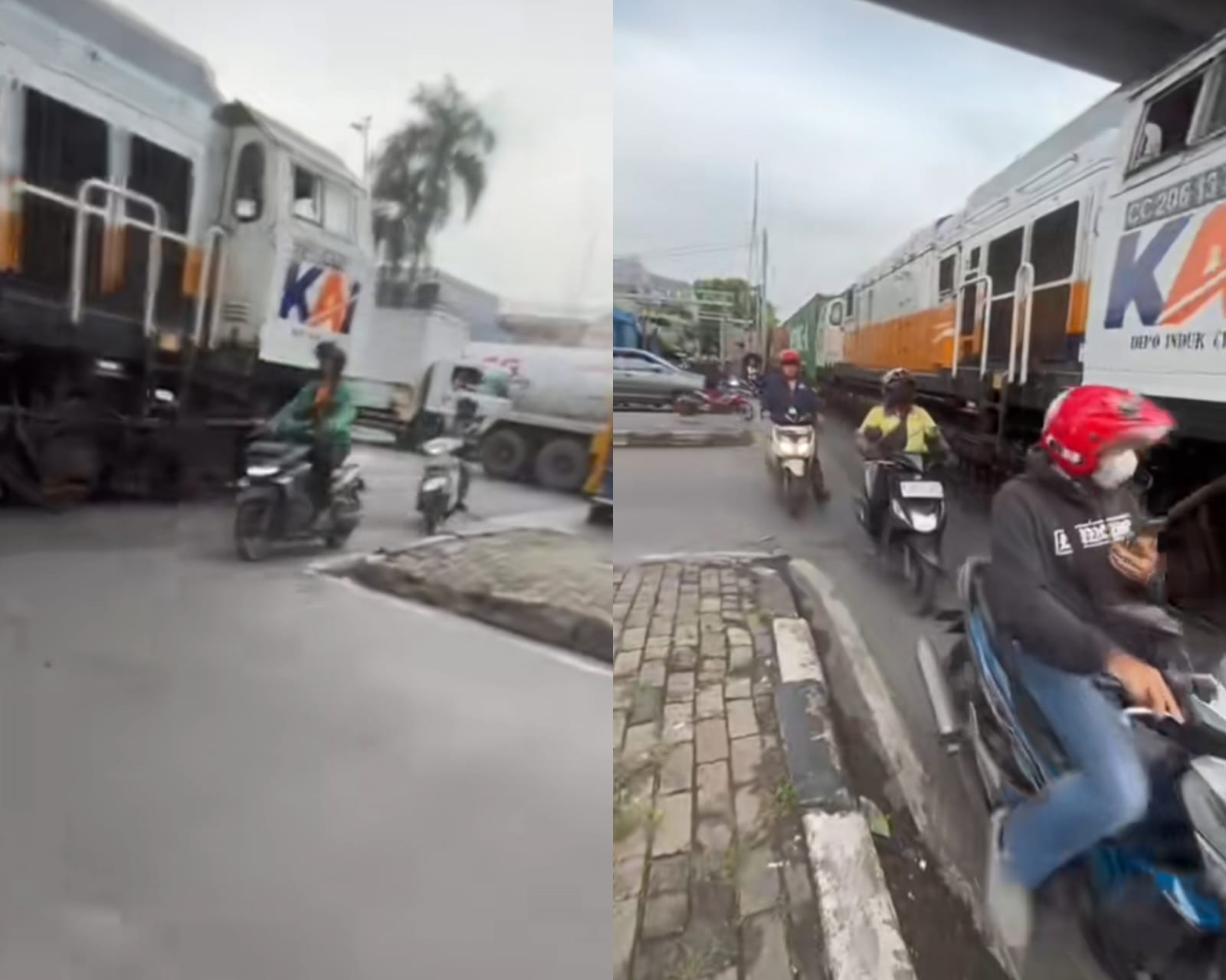 Imbas Kemacetan, Rangkaian Kereta Api Barang di Jakut Terpaksa Behenti Ditengah Perlintasan