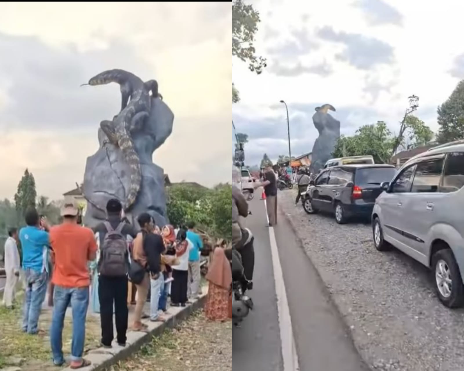 Tugu Biawak di Wonosobo Berubah Menjadi Tempat Berswafoto, Bahu Jalan Berubah Menjadi Lahan Parkir Liar.