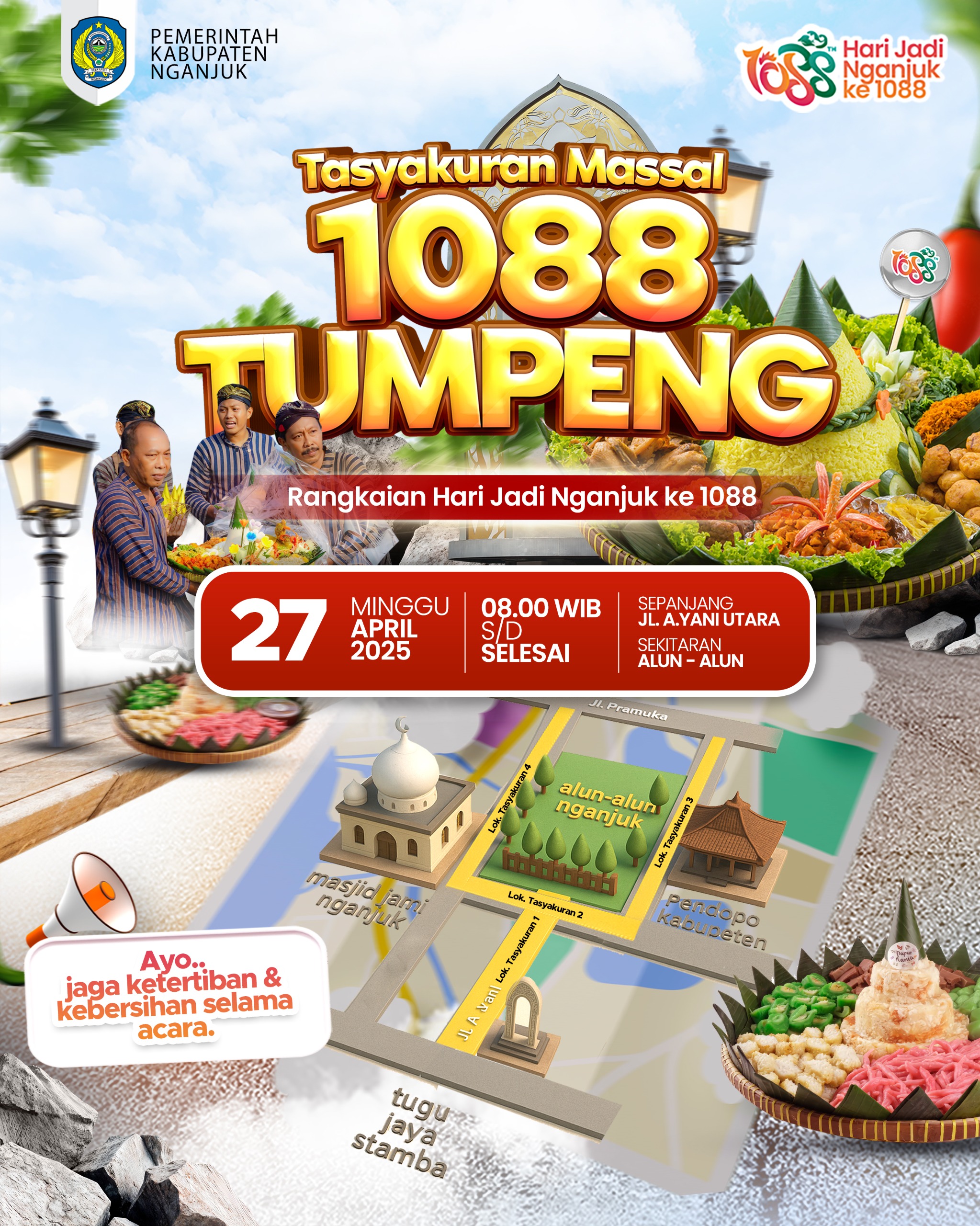 Ada Tasyakuran Massal 1.088 Tumpeng di Hari Jadi Nganjuk, Catat Tanggalnya