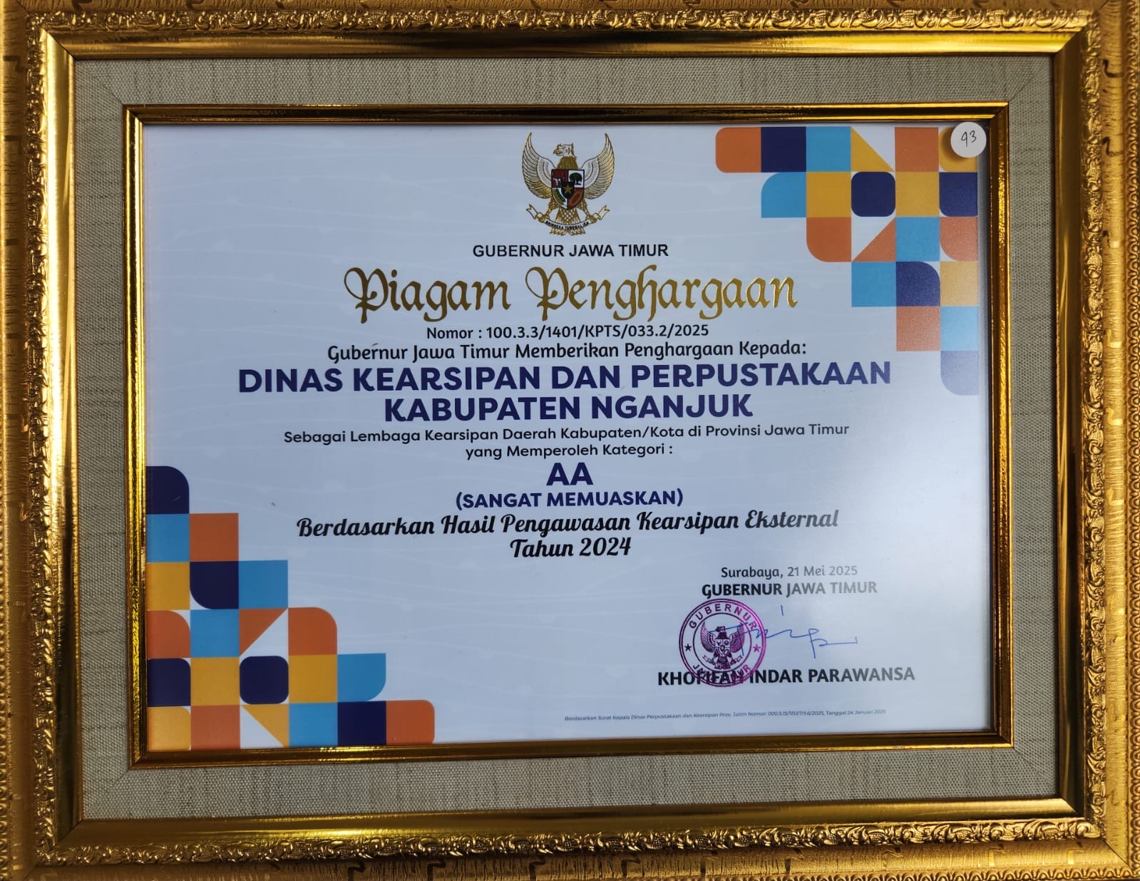 Dinas Arpus Nganjuk raih penghargaan membanggakan.