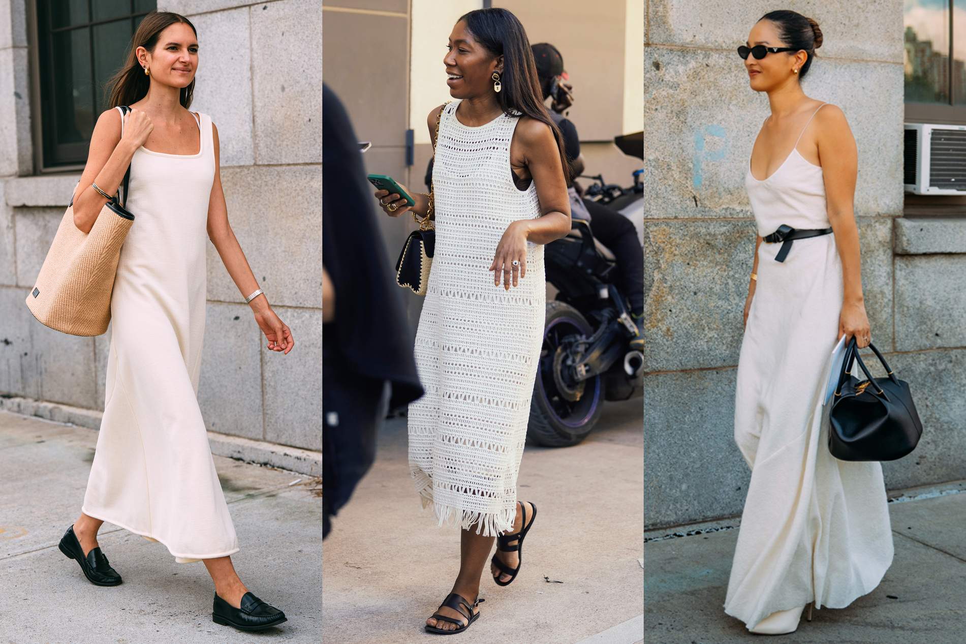 kombinasi outfit dengan gaun putih (foto: netaporter)