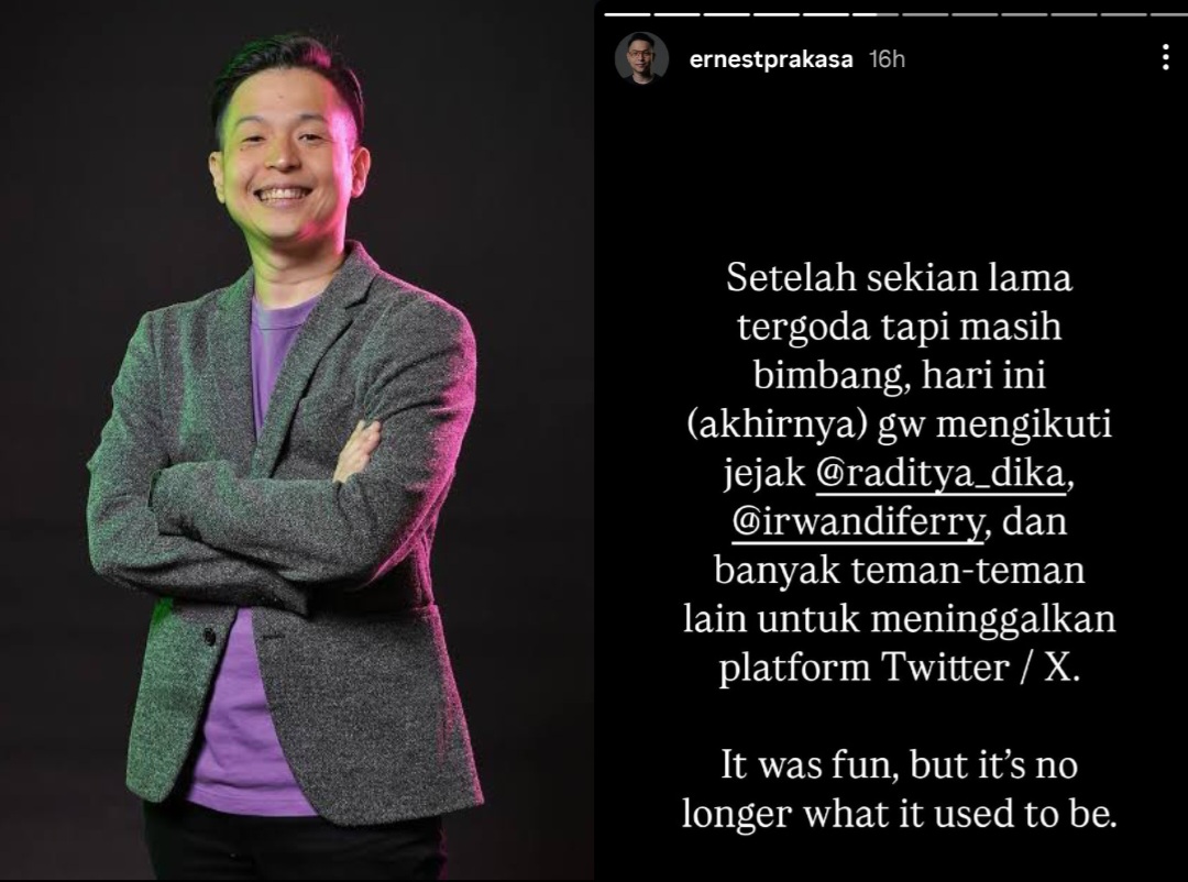 Ernest Prakasa tinggalkan X setelah kritisi jam rolex timnas (foto: kolase instagram)