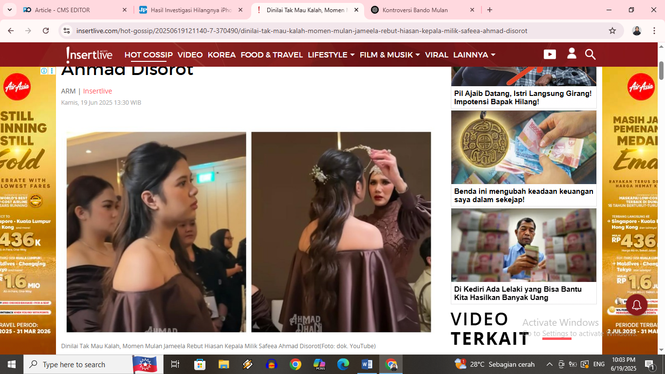Mulan ambil bando Safeea (foto: dok. Youtube)