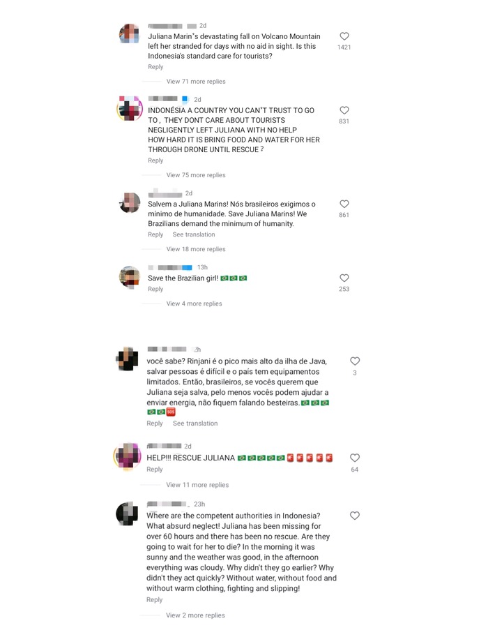 Seruan komentar warga Brazil di akun IG @republikindonesia dan @prabowo