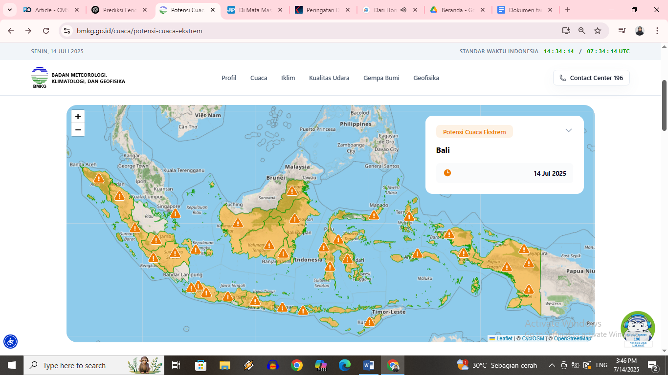 Potensi cuaca ekstrem di Indonesia