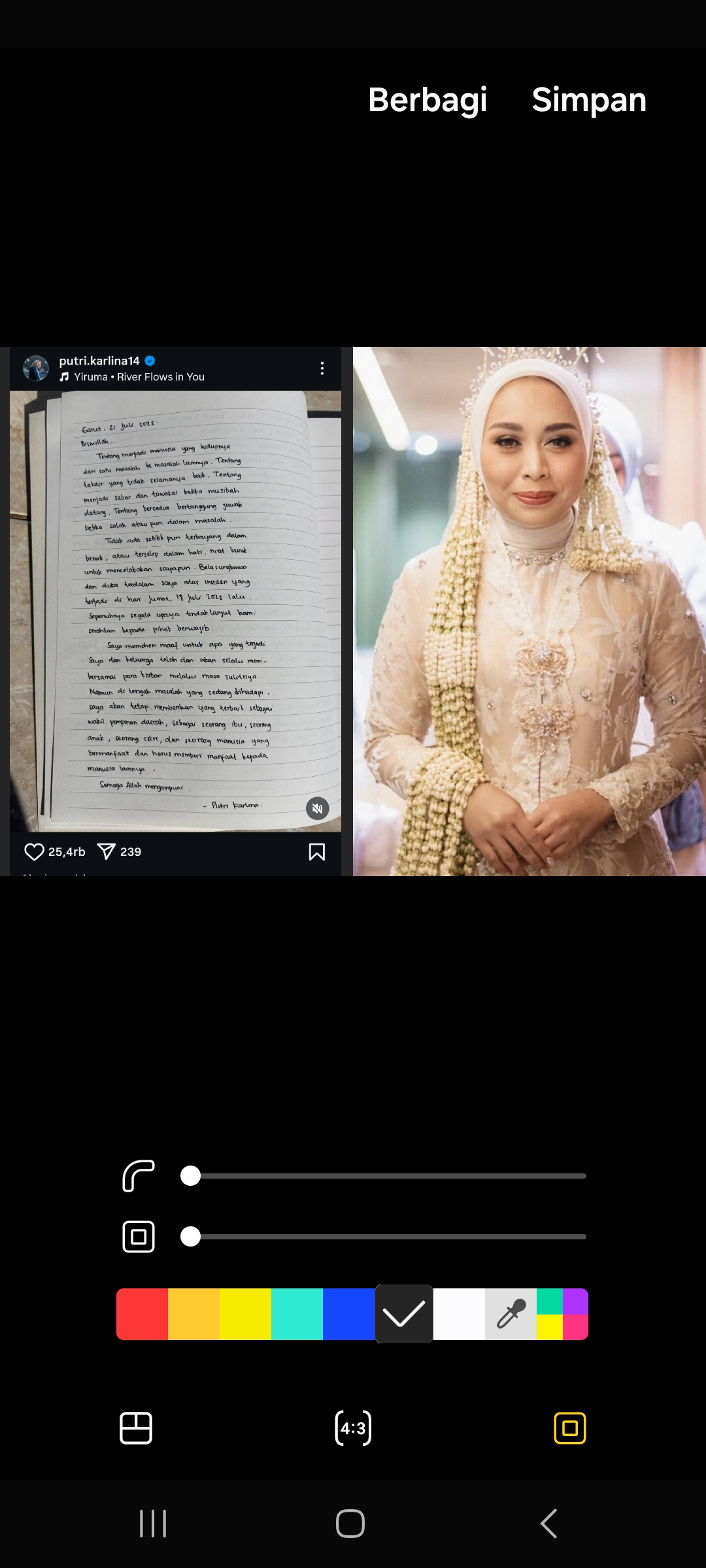 Putri Karlina tutup komentar IG usai tragedi pernikahan