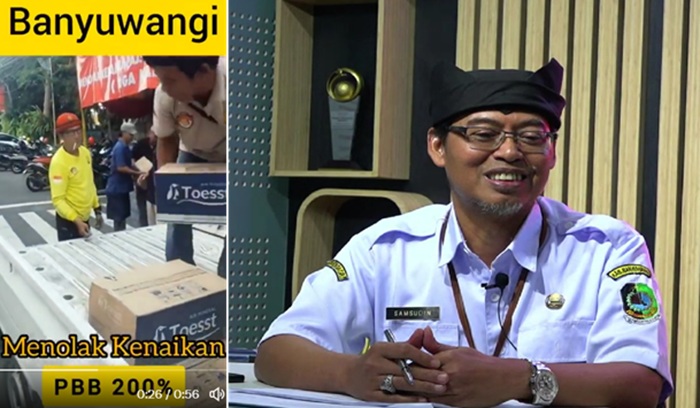 Tangkapan layar video pengumpulan donasi di Banyuwangi yang lagi viral di X. Samsudin, Kepala Bapenda Banyuwangi saat podcast di Radar Banyuwani