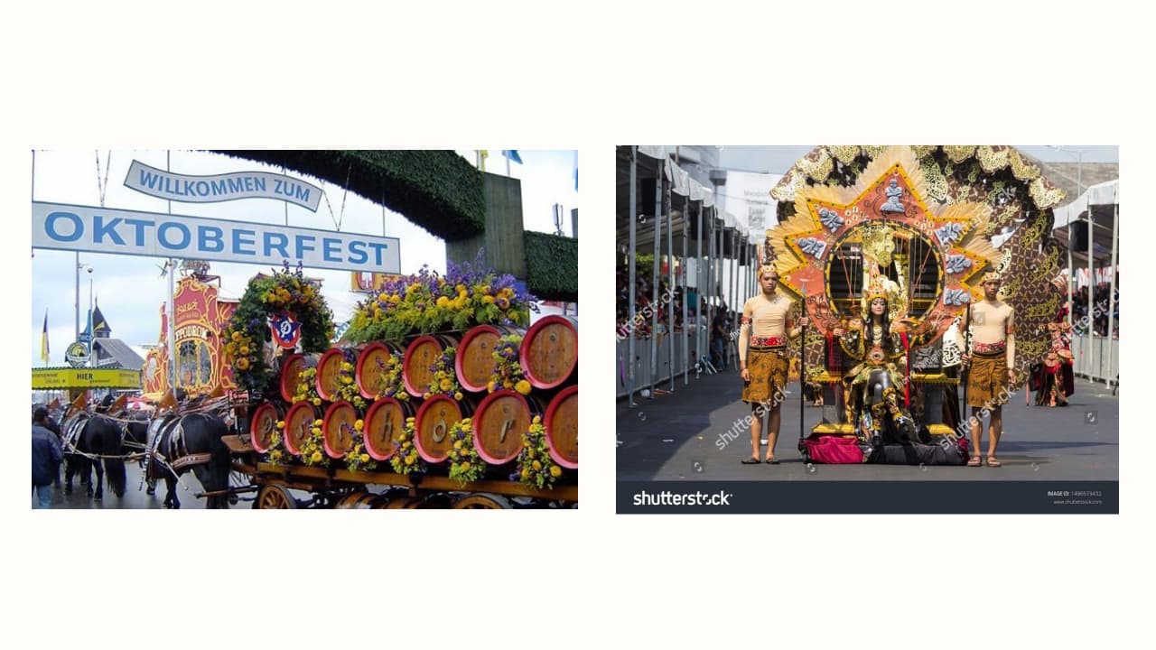 Suasana Oktoberfest di M&uuml;nchen dengan arak-arakan kereta kuda bertong bir -- Peserta Jember Fashion Carnaval tampil dengan kostum bernuansa budaya&nbsp;Jawa&nbsp;di&nbsp;Jember.